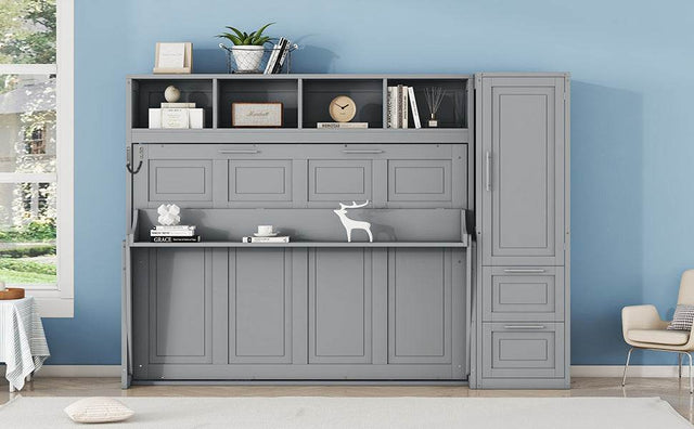 Full Murphy Bed With Closet Drawers Storage Gray Full - Omega Lifestyles