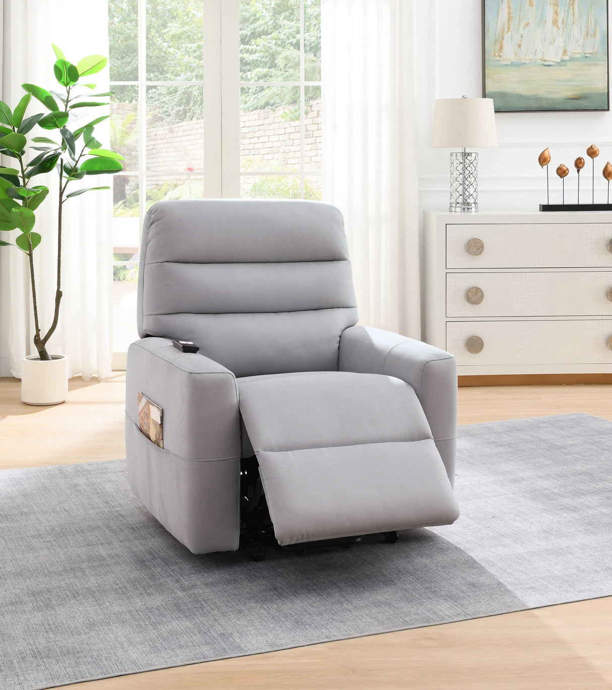 Power Motion Gray Faux Leather Reclining Massage Chair - Omega Lifestyles