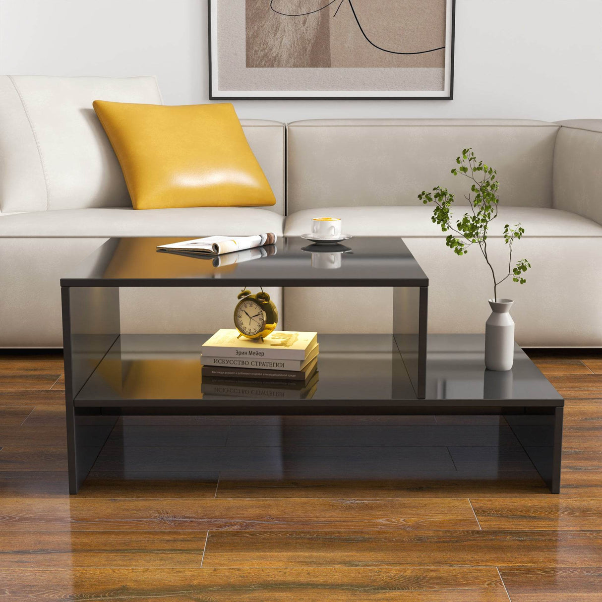Architectural Shape Black Particle Board Coffee Table - Sleep Galleria