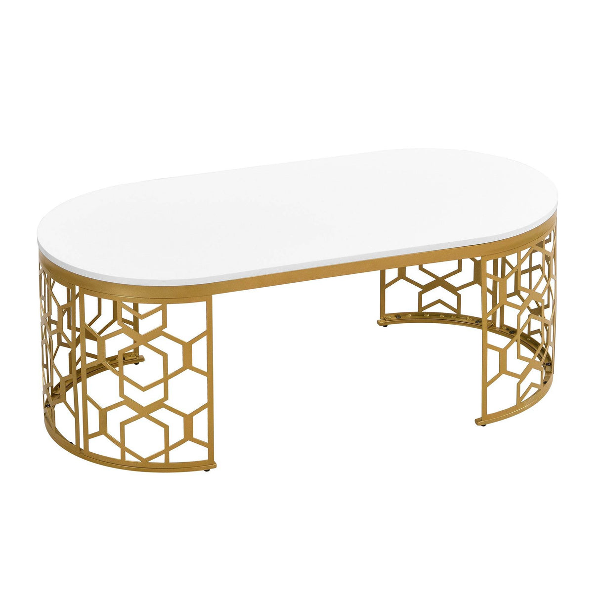 Modern Oval White MDF Gold Metal Coffee Table - Sleep Galleria