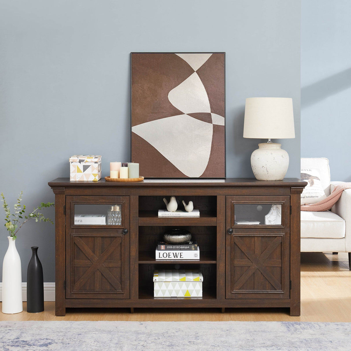 Farmhouse Style Espresso TV Stand Console Cabinet - Sleep Galleria