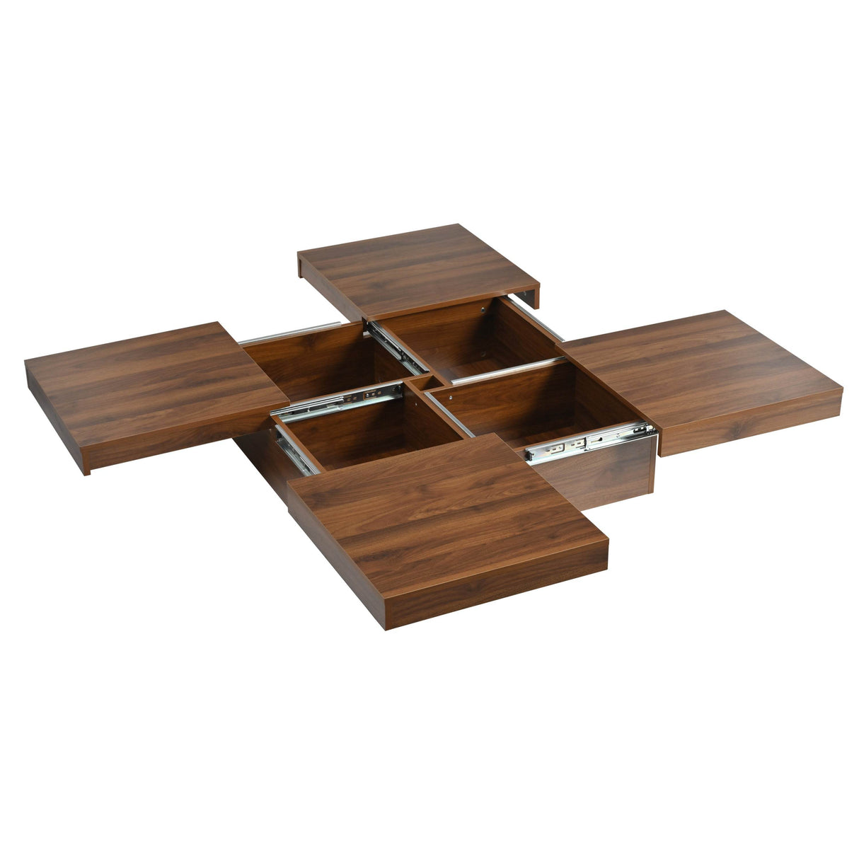 Square Walnut Veneer Coffee Table With Sliding Storage - Sleep Galleria