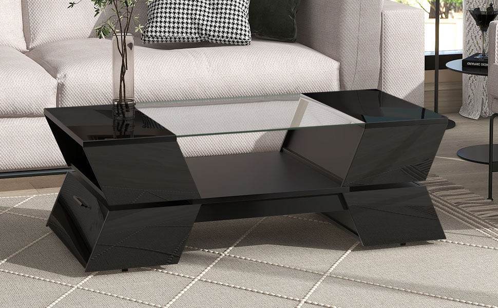 Modernist 2-Tier Black Tempered Glass Coffee Table - Sleep Galleria