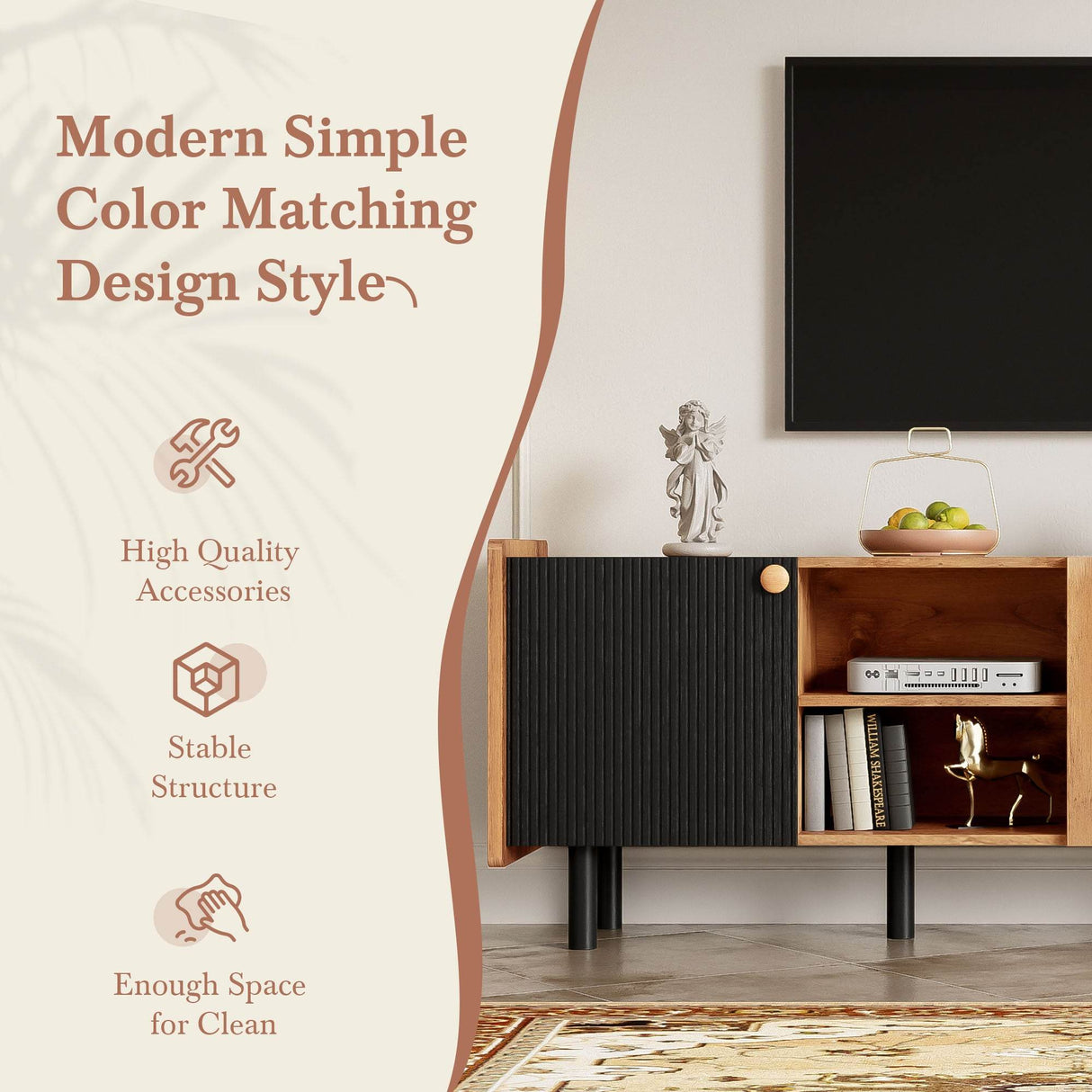 Mid Century Modern TV Stand With Storage Cabinets - Sleep Galleria