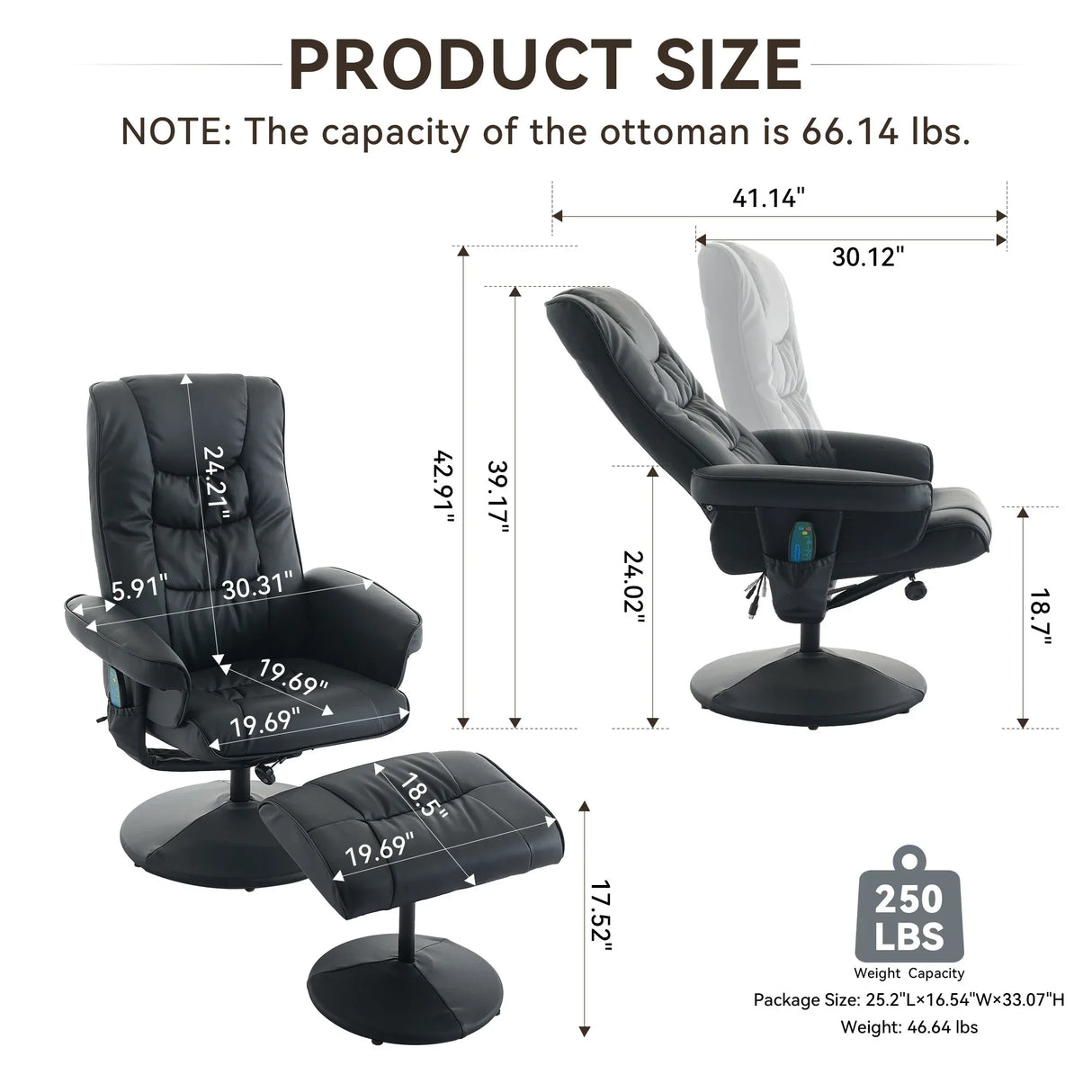 PU Leather Recliner Chair With Ottoman Heated Massage - Omega Lifestyles