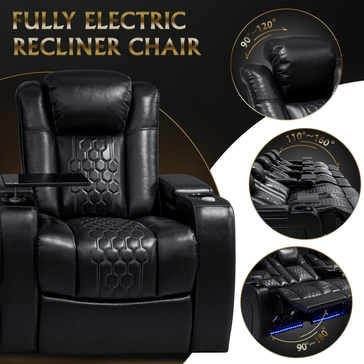 Top-Grain Nappa Genuine Leather Power Recliner With LED Lighting - Omega Lifestyles