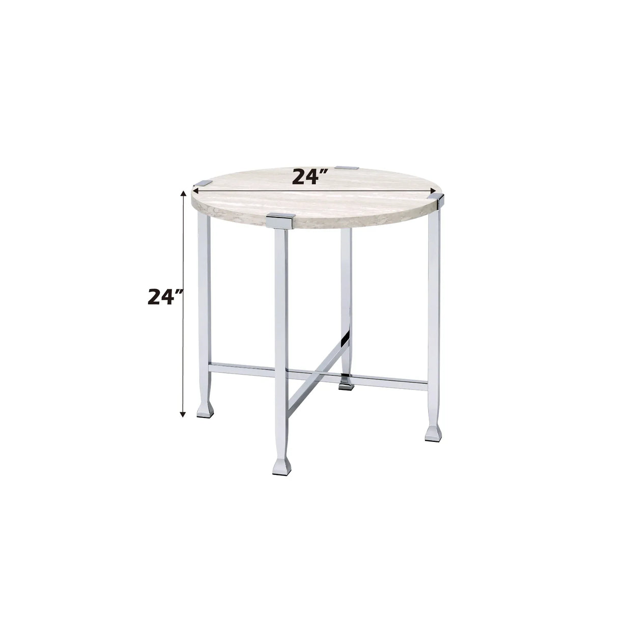 White Oak Metal Frame Round KD End Table 24-Inch - Omega Lifestyles