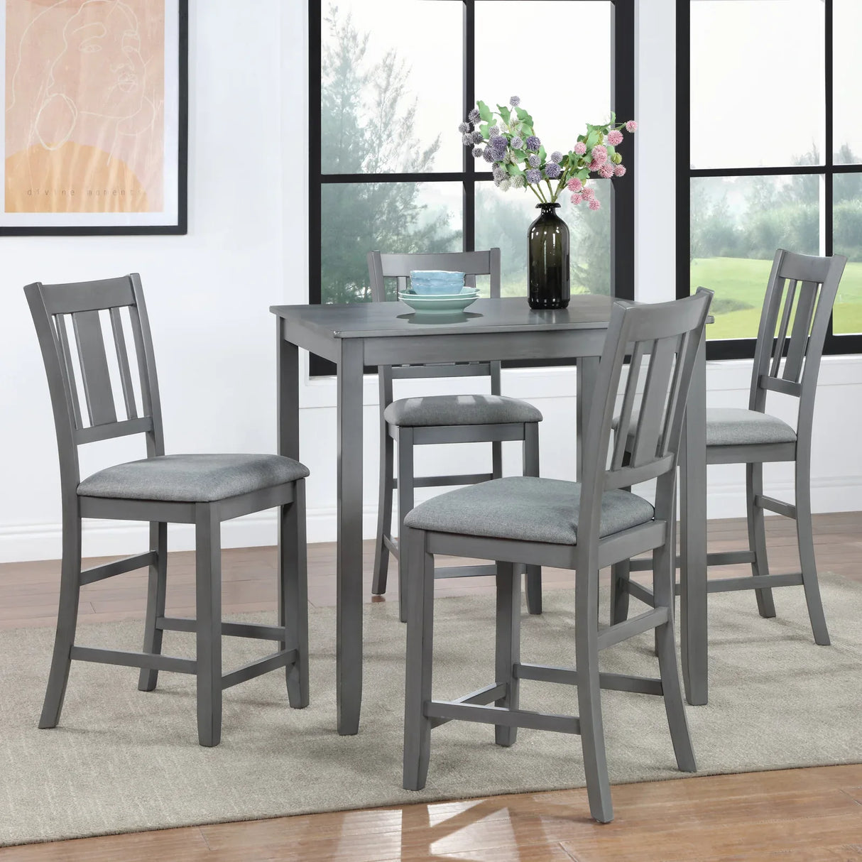 5-Piece Gray Acacia Wood Counter Height Dining Set - Omega Lifestyles