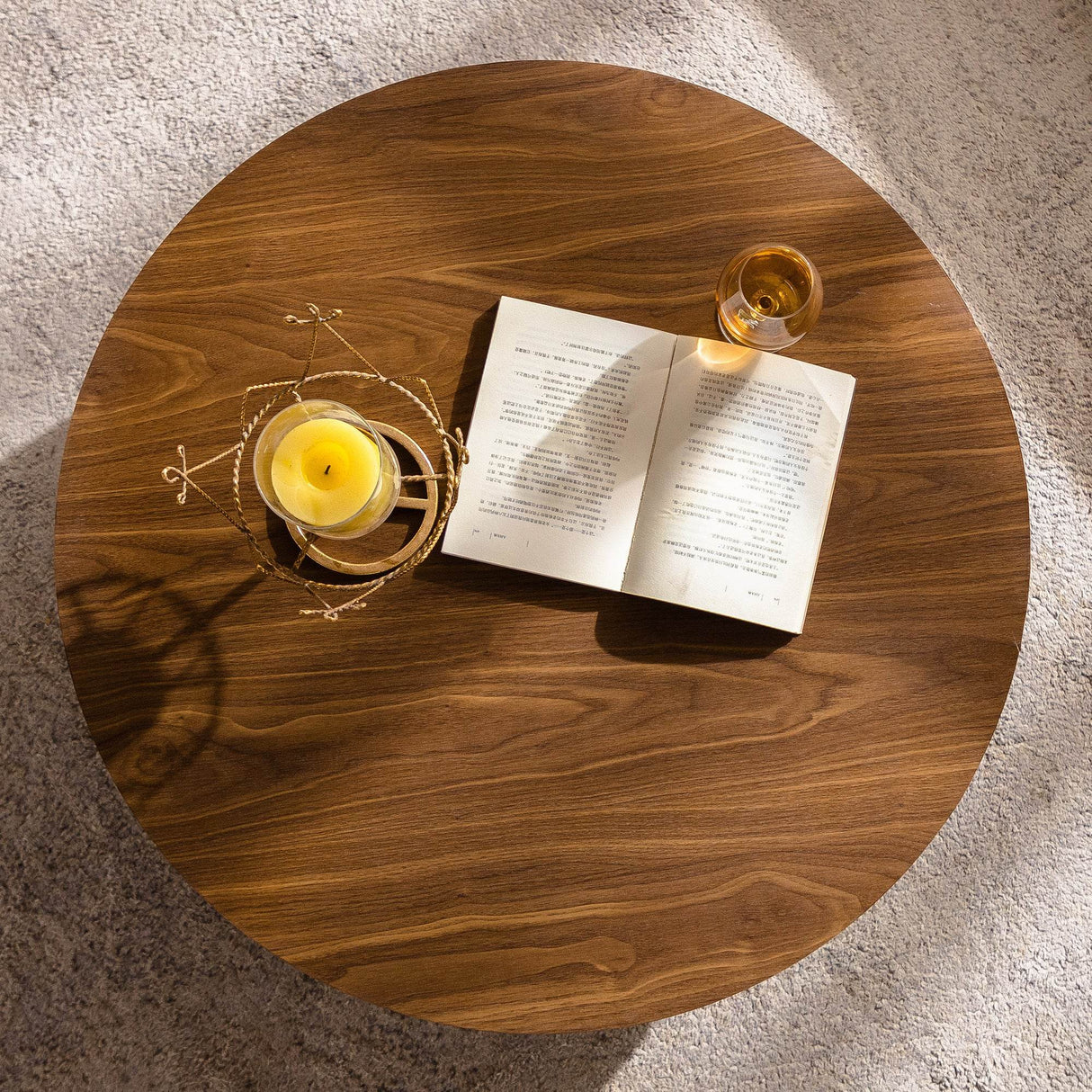 Modern Round Walnut MDF Coffee Table 30-Inch - Sleep Galleria