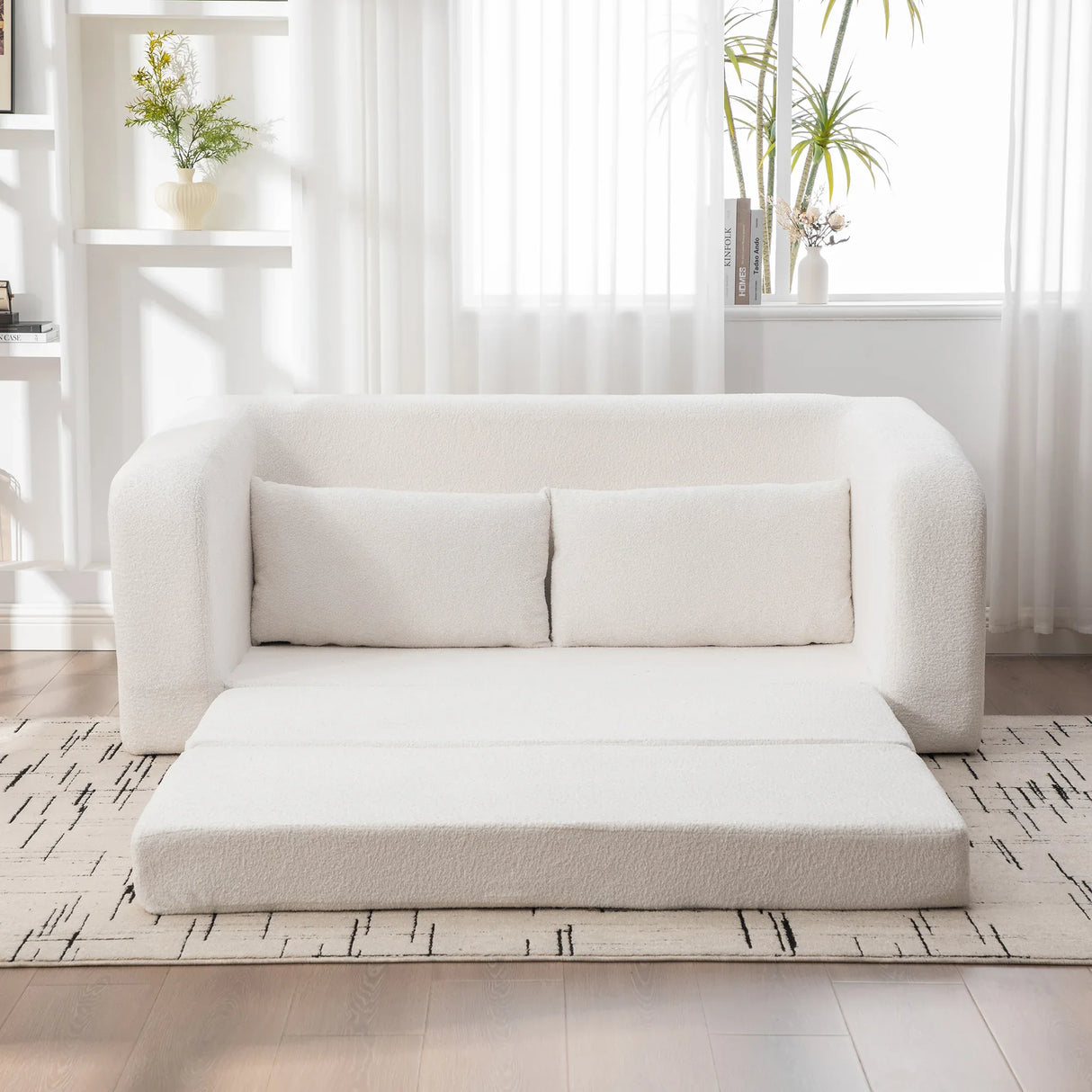 Convertible Chenille Foam Loveseat Sofa Bed With Pillows - Omega Lifestyles