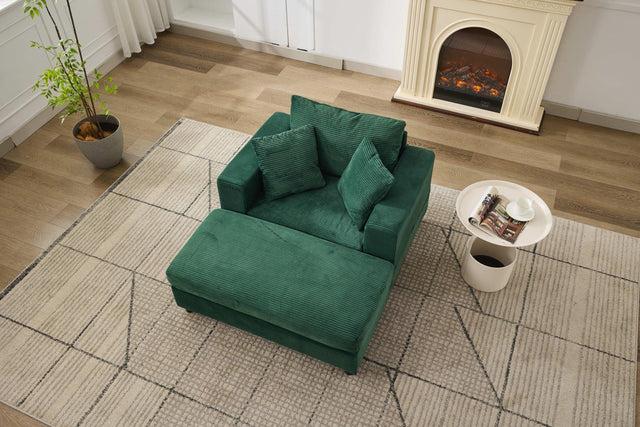 Green Corduroy Chaise Lounge Chair With Ottoman - Omega Lifestyles