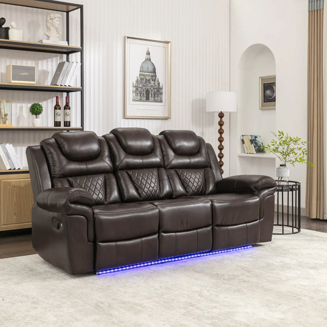 Brown Faux Leather Manual Recliner Chair With LED Light - Omega Lifestyles