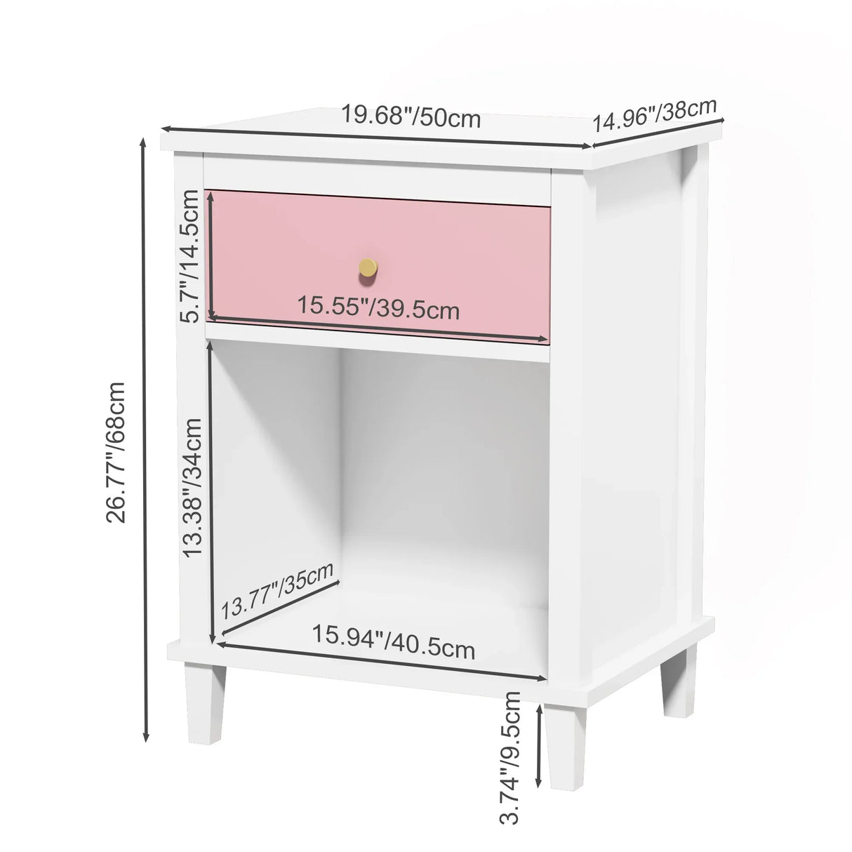 Pink MDF Wooden Nightstand With Drawer And Shelf - Omega Lifestyles