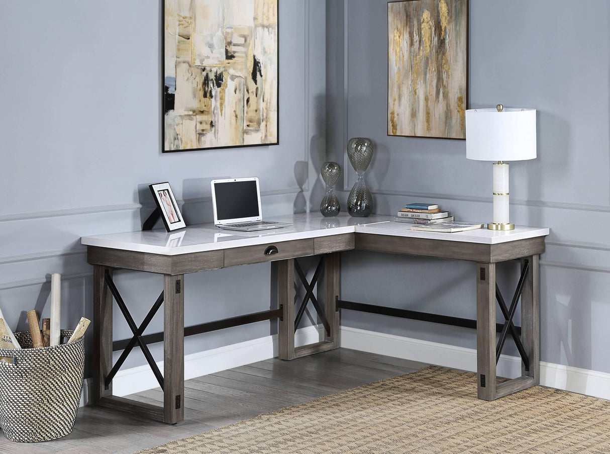 Marble Top Weathered Gray L-Shaped Lift-Top Writing Desk - Omega Lifestyles