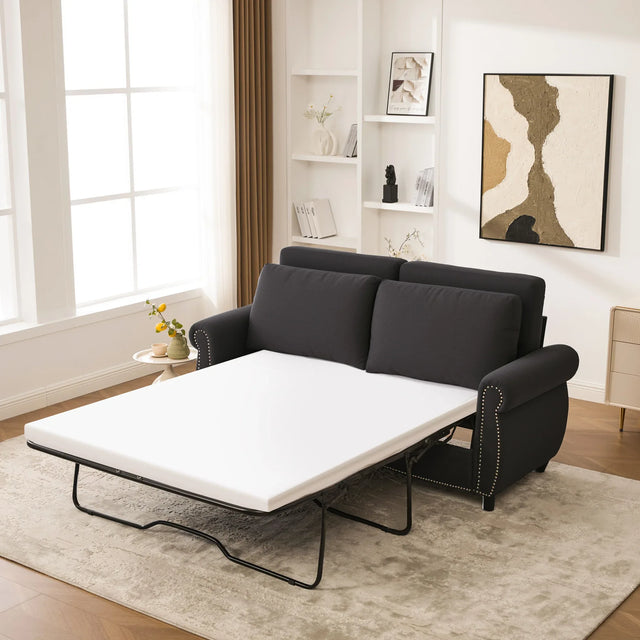 Modern Linen Convertible Sleeper Sofa Bed With Memory Mattress - Omega Lifestyles