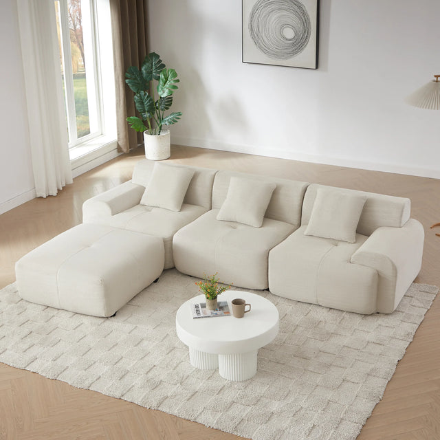 Modern L-Shaped Modular Corduroy 3-Seater Sectional Sofa - Omega Lifestyles