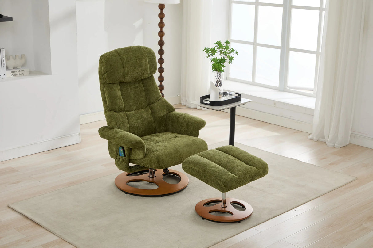 Soft Chenille Recliner Chair With Ottoman And Massage - Omega Lifestyles