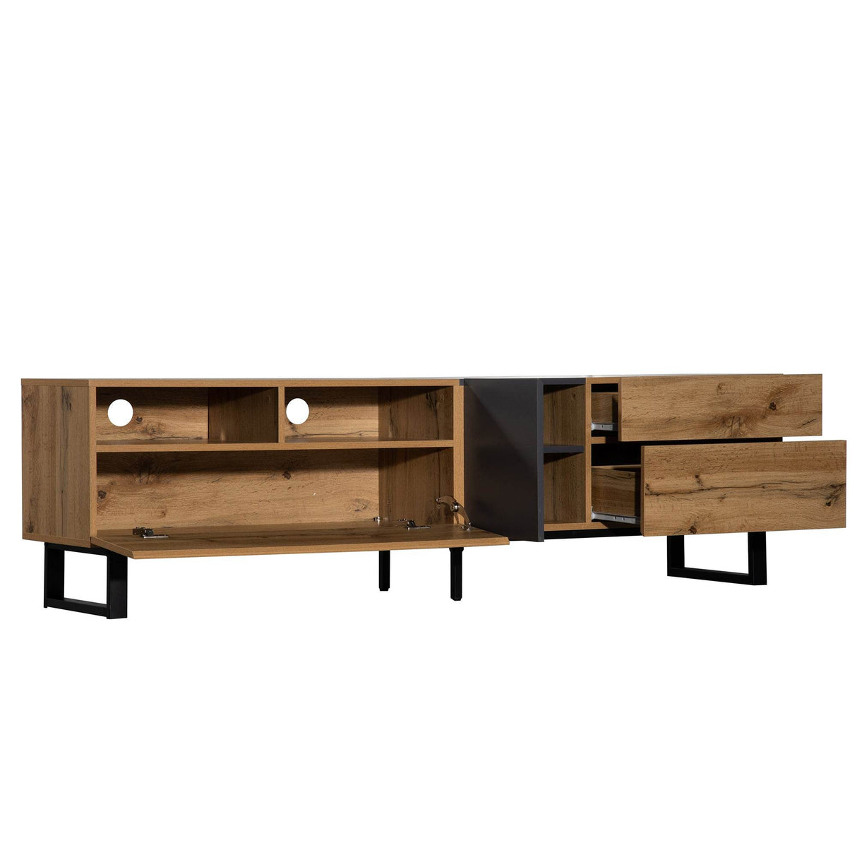 Modern Wood TV Stand With Drop Down Storage - Sleep Galleria
