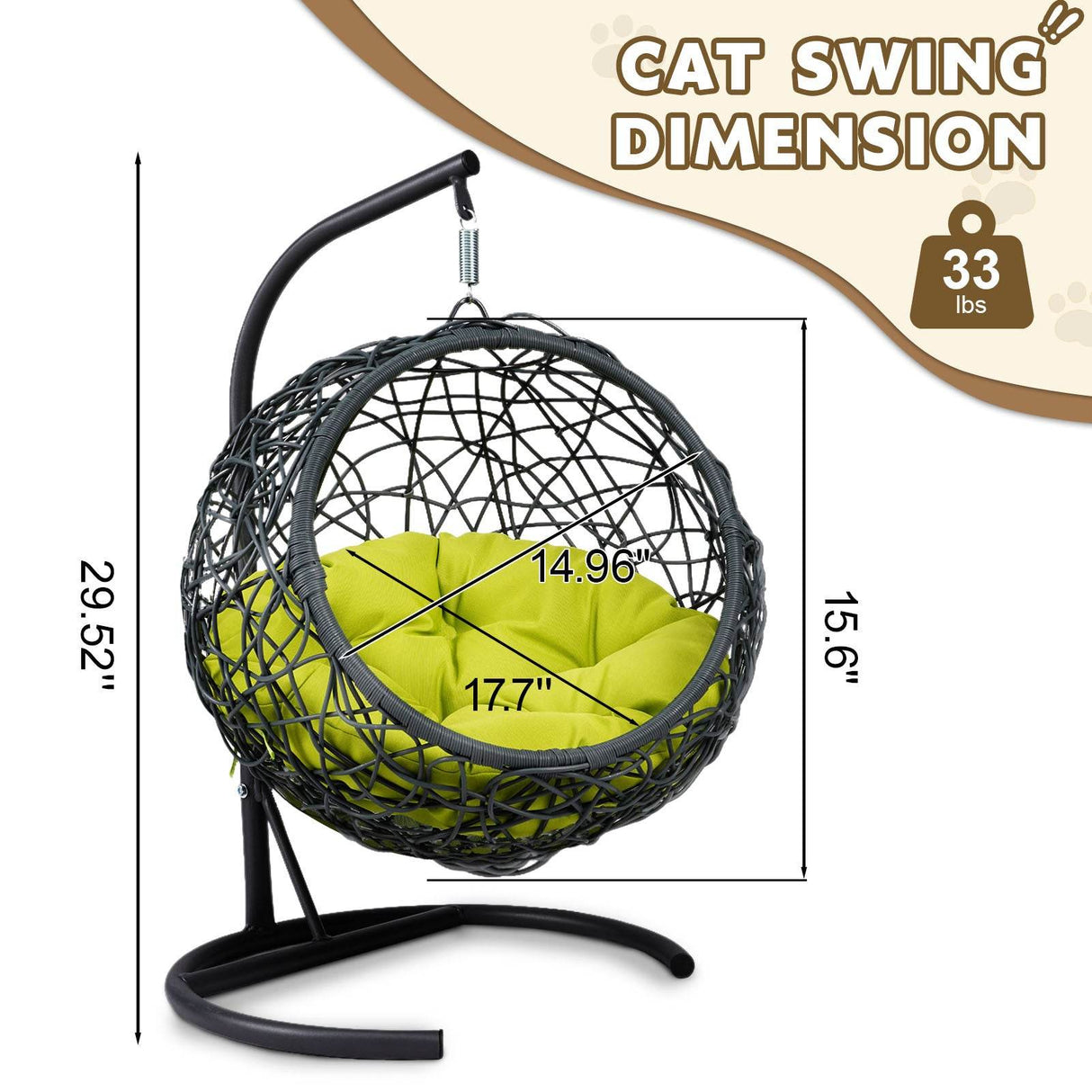Indoor Green Cat Swing Bed With Stand And Cushion - Sleep Galleria
