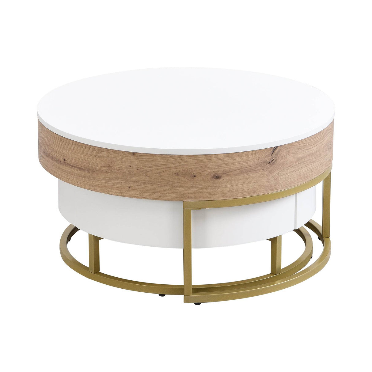Modern Round Lift-Top Nesting Coffee Tables With Drawers - Sleep Galleria