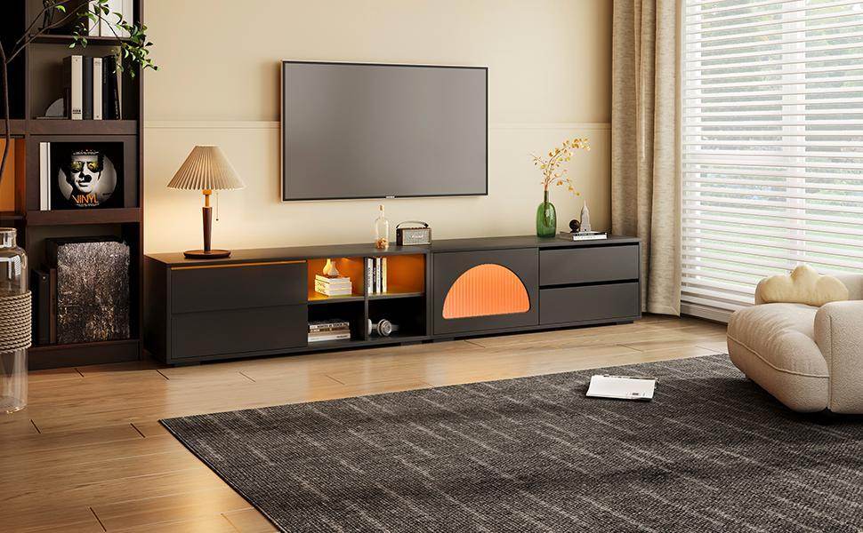 Modern Black TV Stand With LED Light And Storage - Sleep Galleria