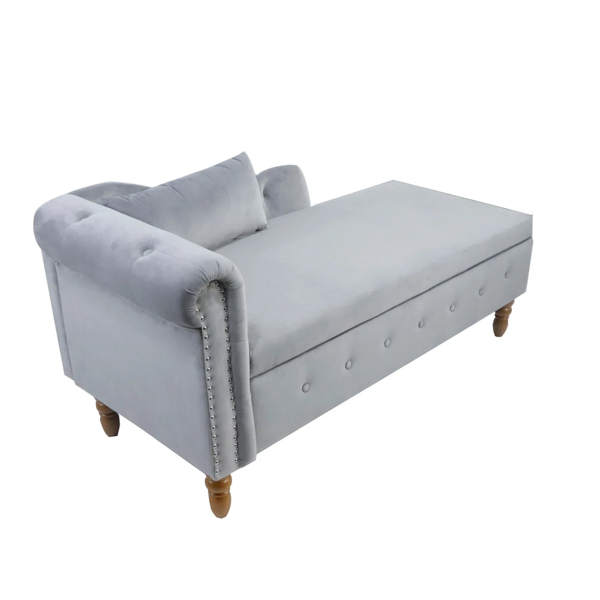 Classic Velvet Storage Chaise Lounge With Pillow - Omega Lifestyles