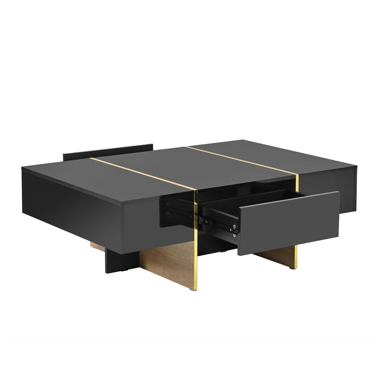 Minimalist High Gloss Black And Gold Coffee Table - Sleep Galleria