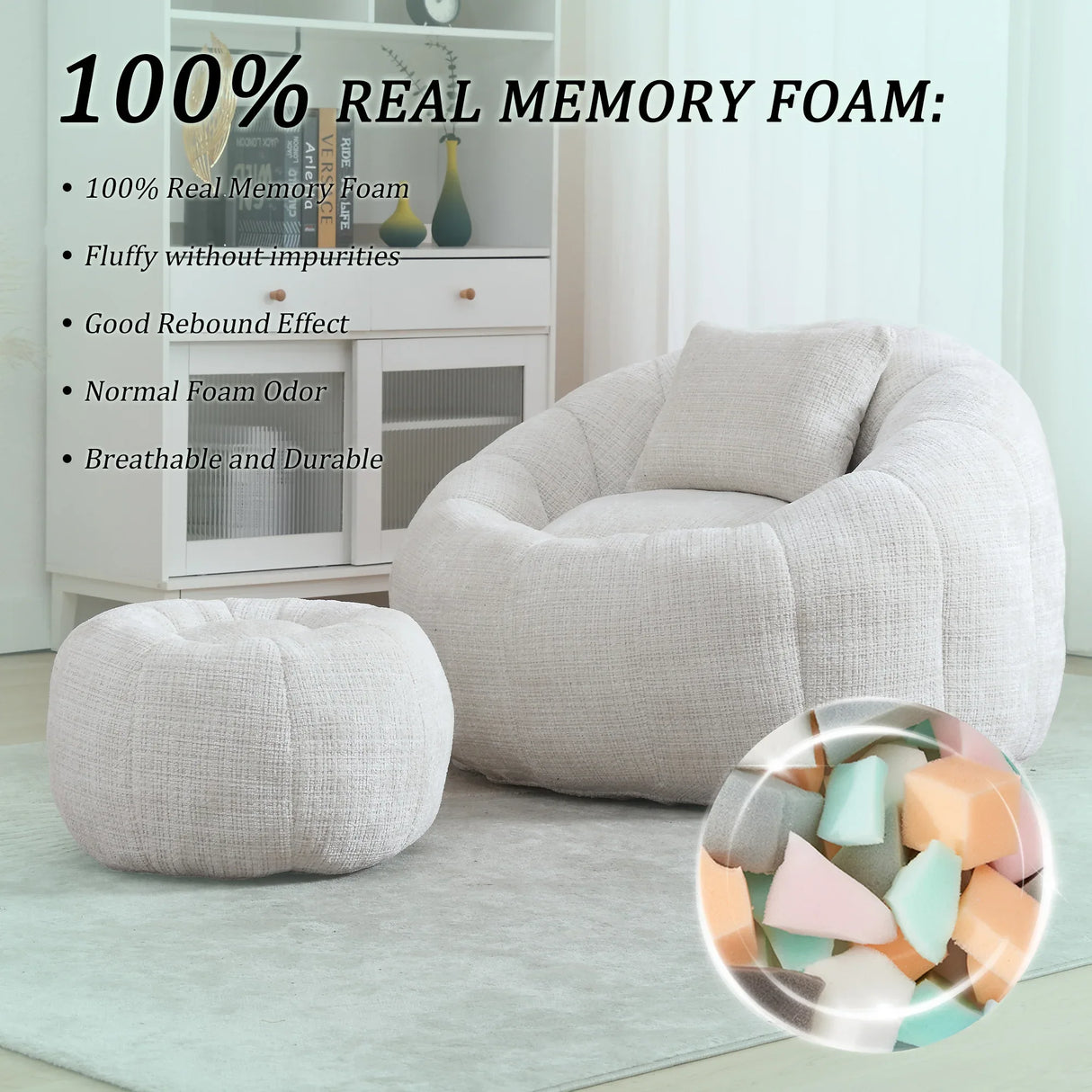 Ergonomic Chenille Foam-Padded Round Chair With Ottoman - Omega Lifestyles