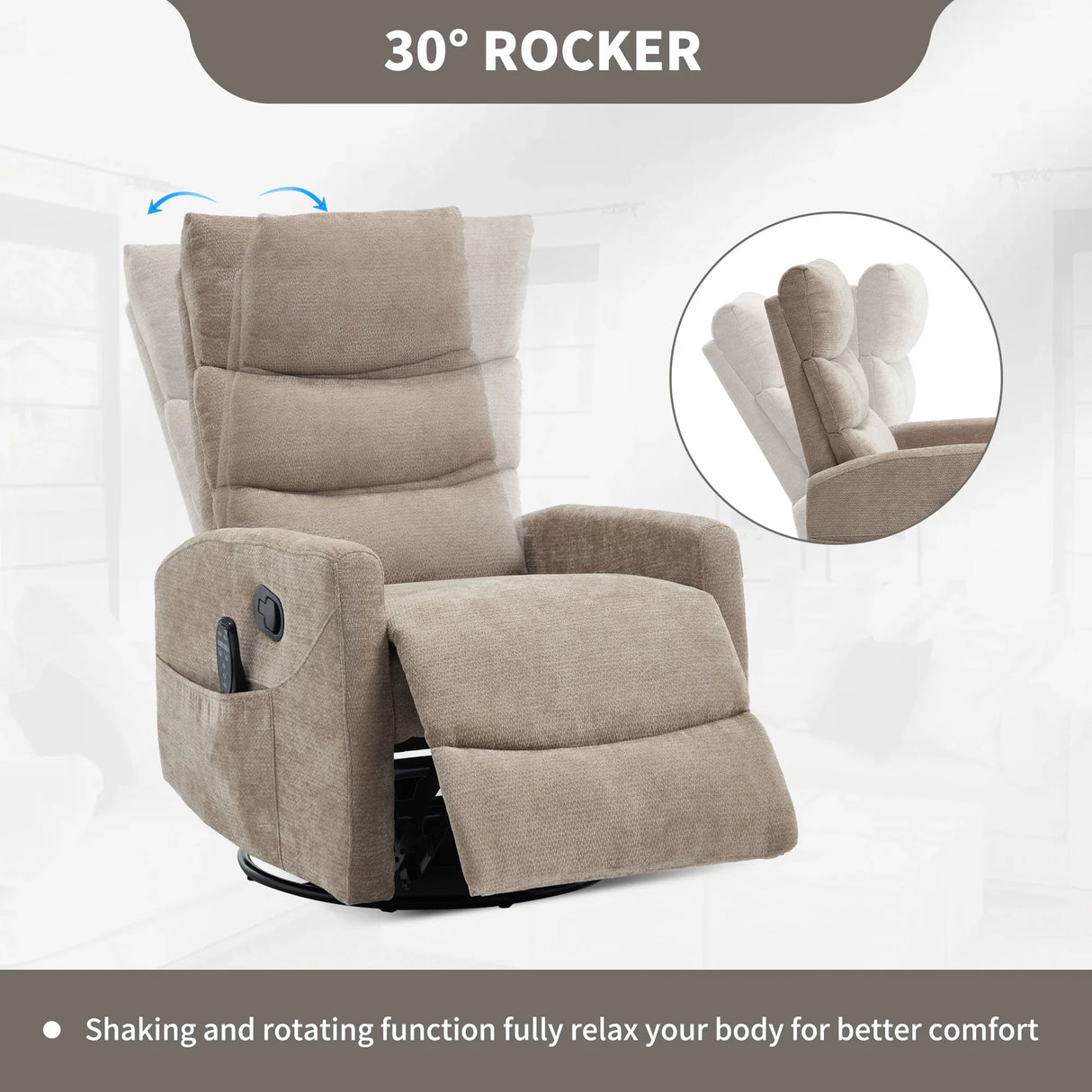 Heat Massage Swivel Rocking Recliner Chair With Lumbar Heat - Omega Lifestyles