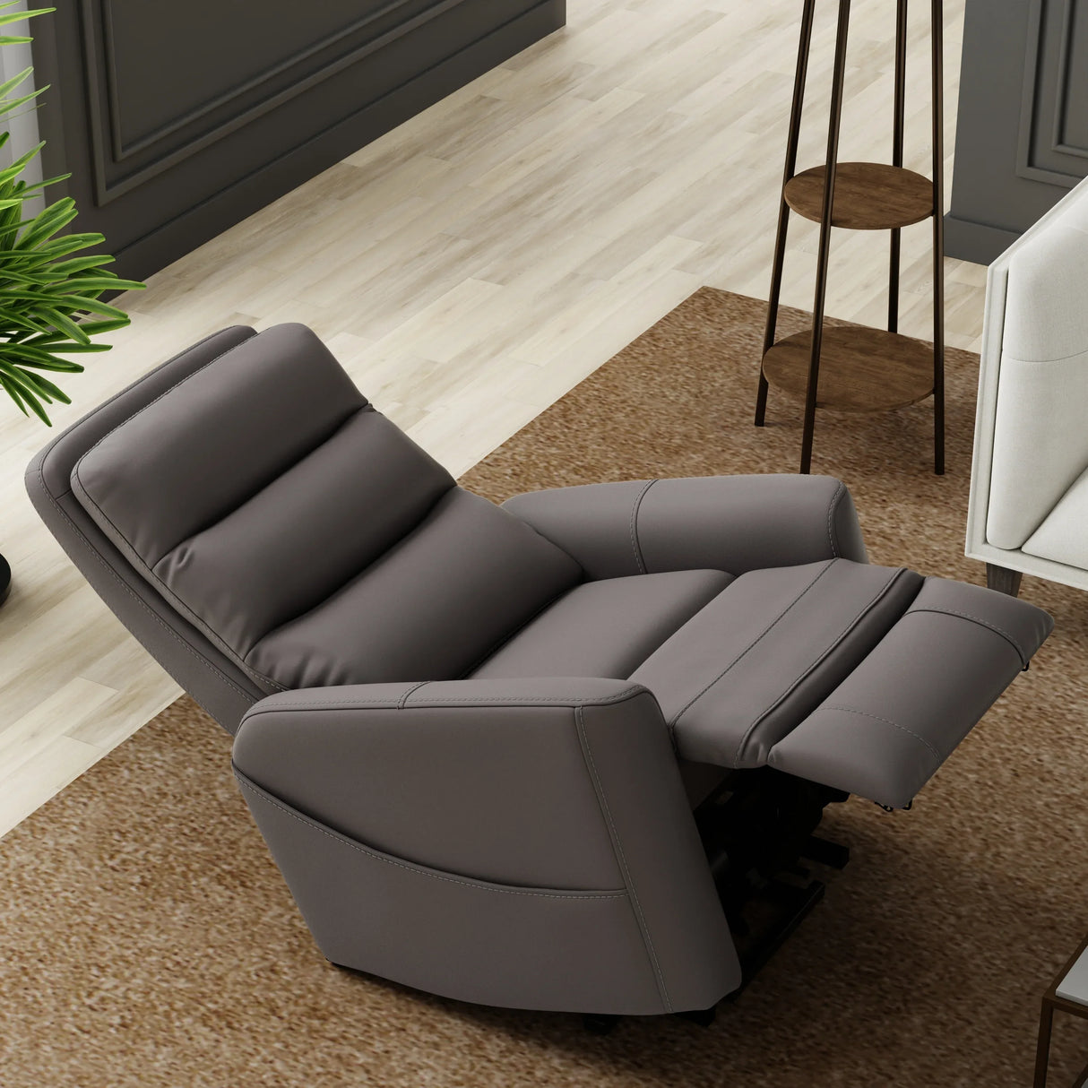 Grey Faux Leather Power Lift Recliner Chair With USB Charging - Omega Lifestyles