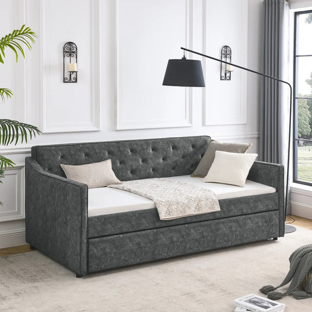Twin Upholstered Tufted Daybed With Trundle - Omega Lifestyles