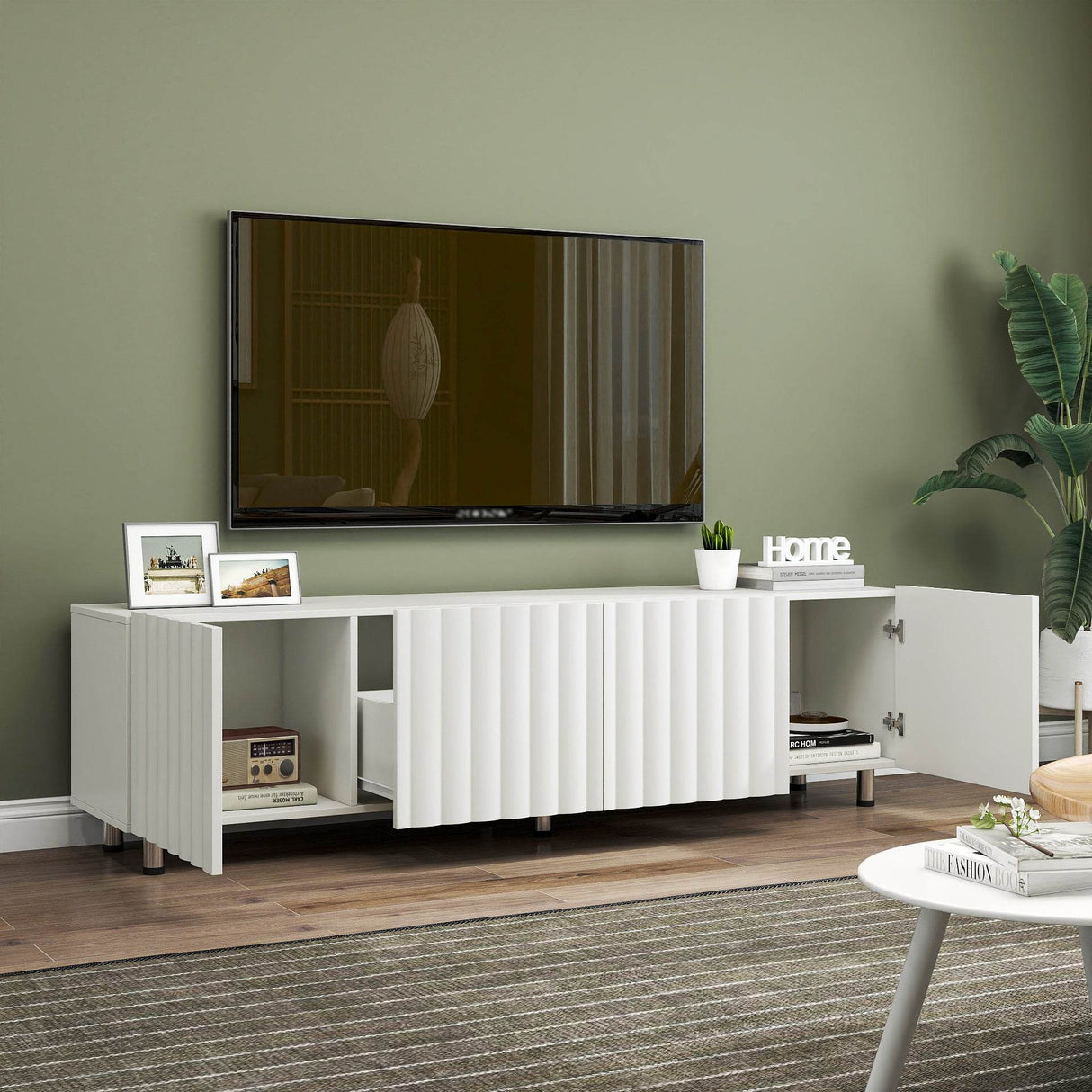 Modern White TV Stand With Storage Drawers - Sleep Galleria