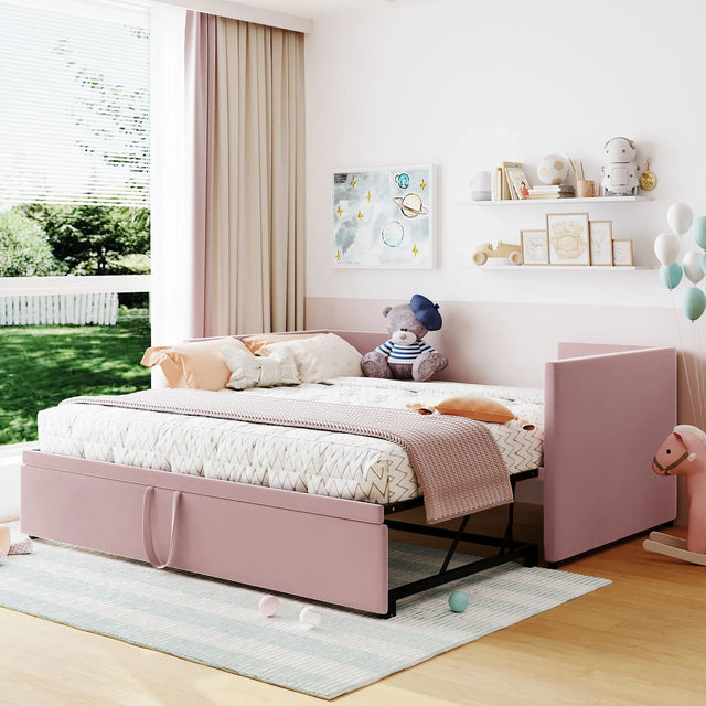 Twin Upholstered Daybed With Pop-Up Trundle Pink - Omega Lifestyles