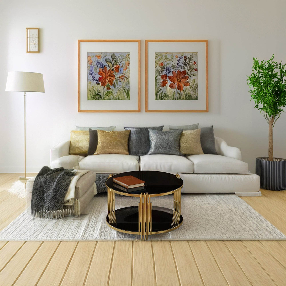 Modern Black Mirror Round Coffee Table With Shelf - Sleep Galleria