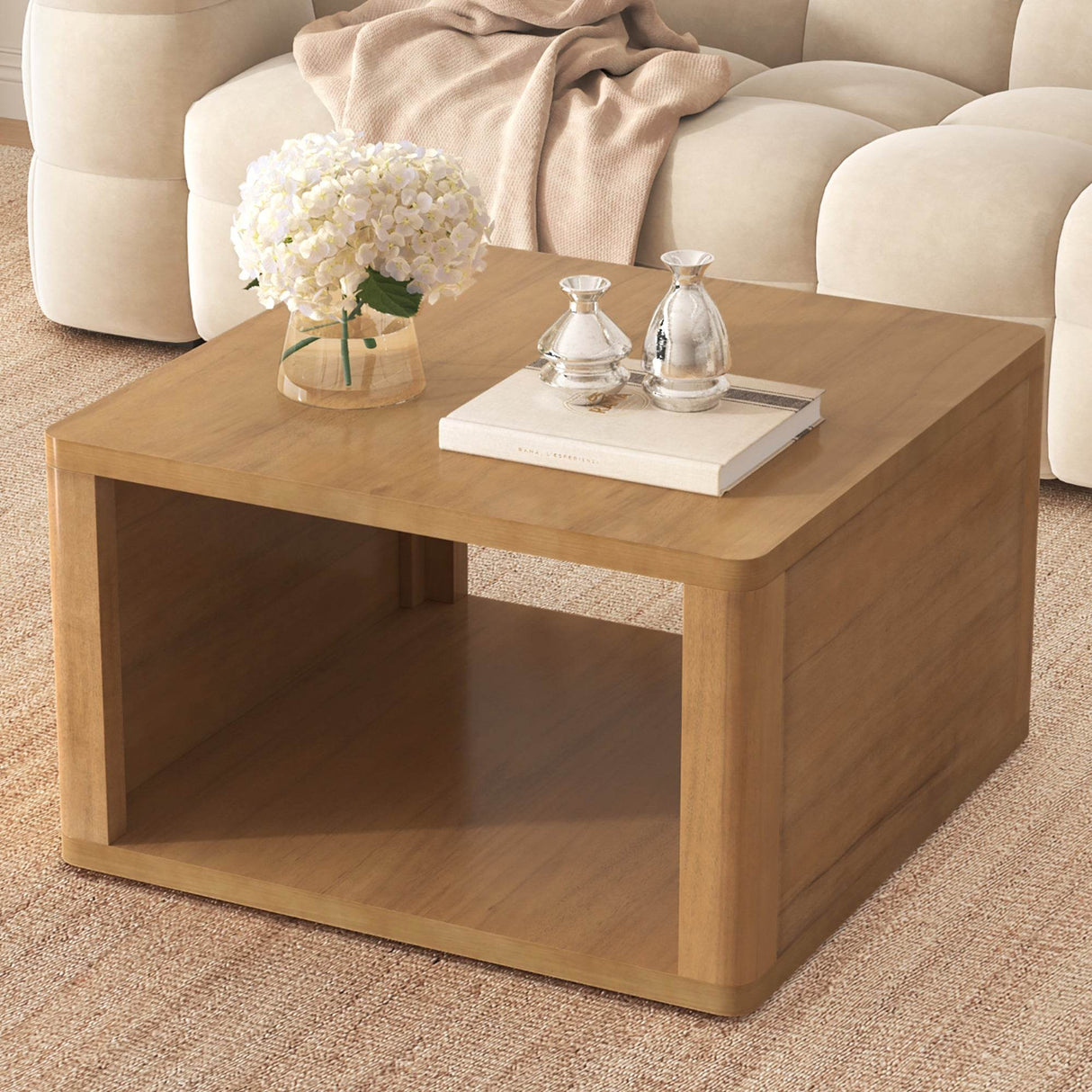 Natural Farmhouse Square Coffee Table With Storage - Sleep Galleria