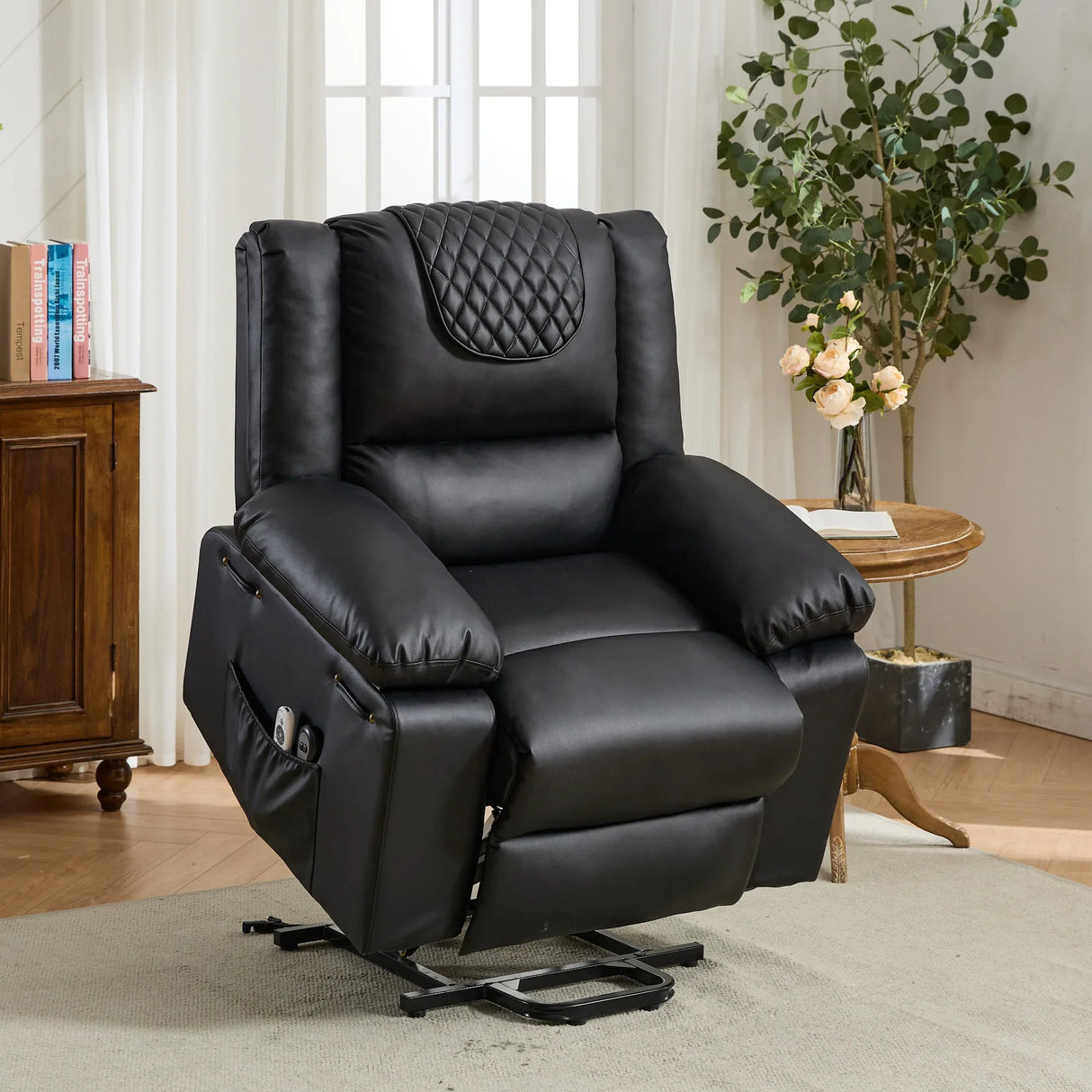 Medium-Firm Remote-Controlled Heating Massage Recliner PU Leather - Omega Lifestyles