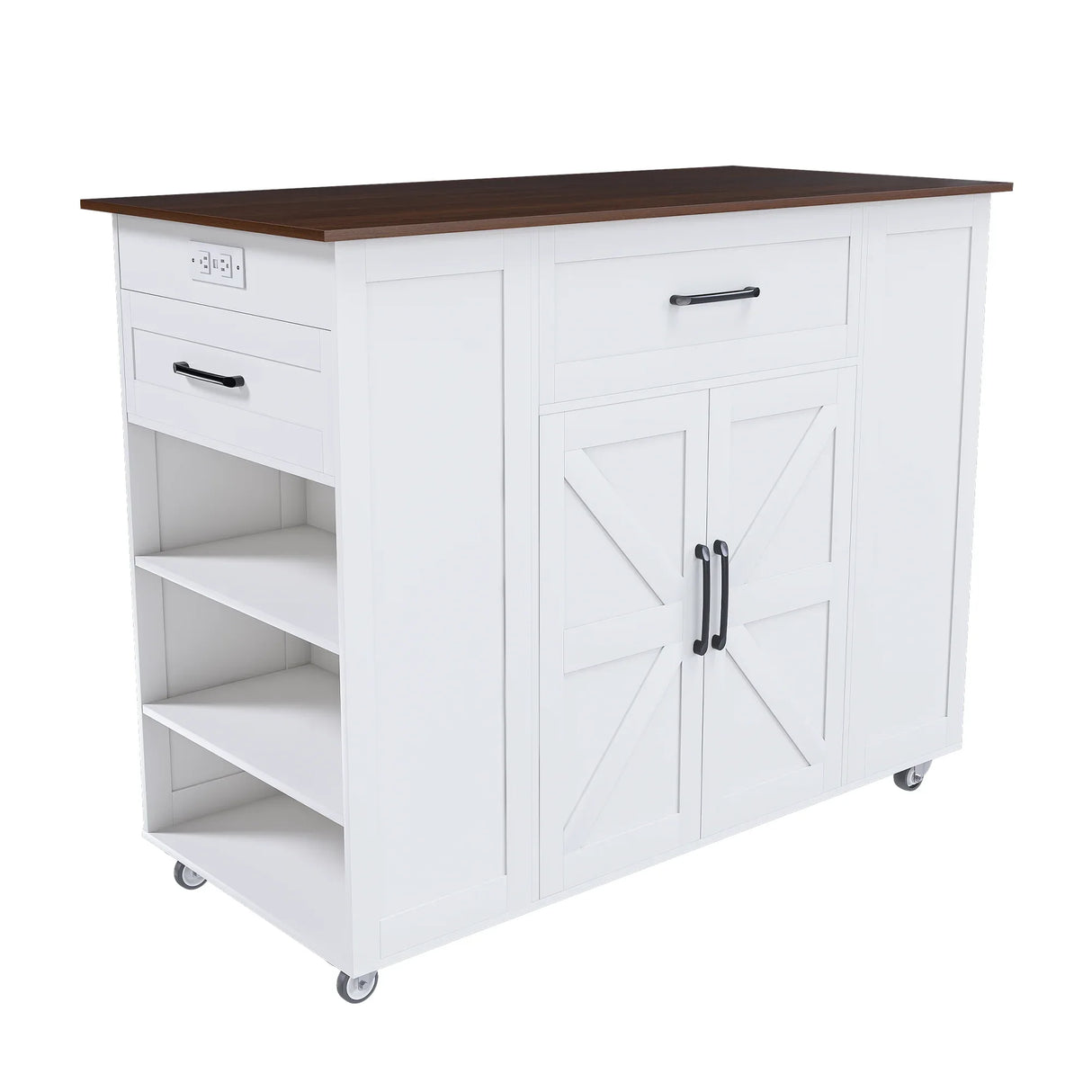 Rustic Mobile Kitchen Island With Storage And Power Outlet - Omega Lifestyles