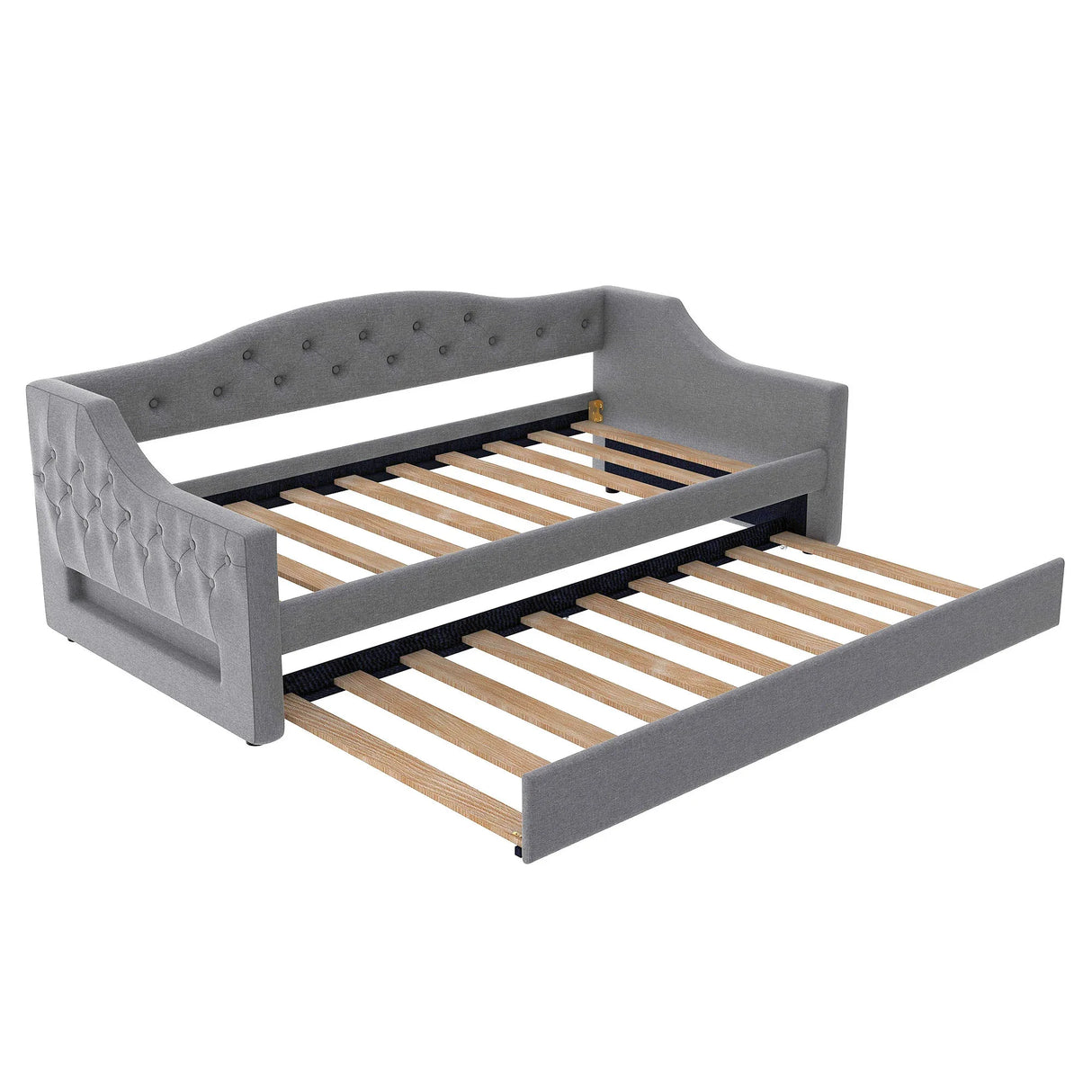 Twin XL Linen Upholstered Daybed With LED Lighting And Trundle - Omega Lifestyles