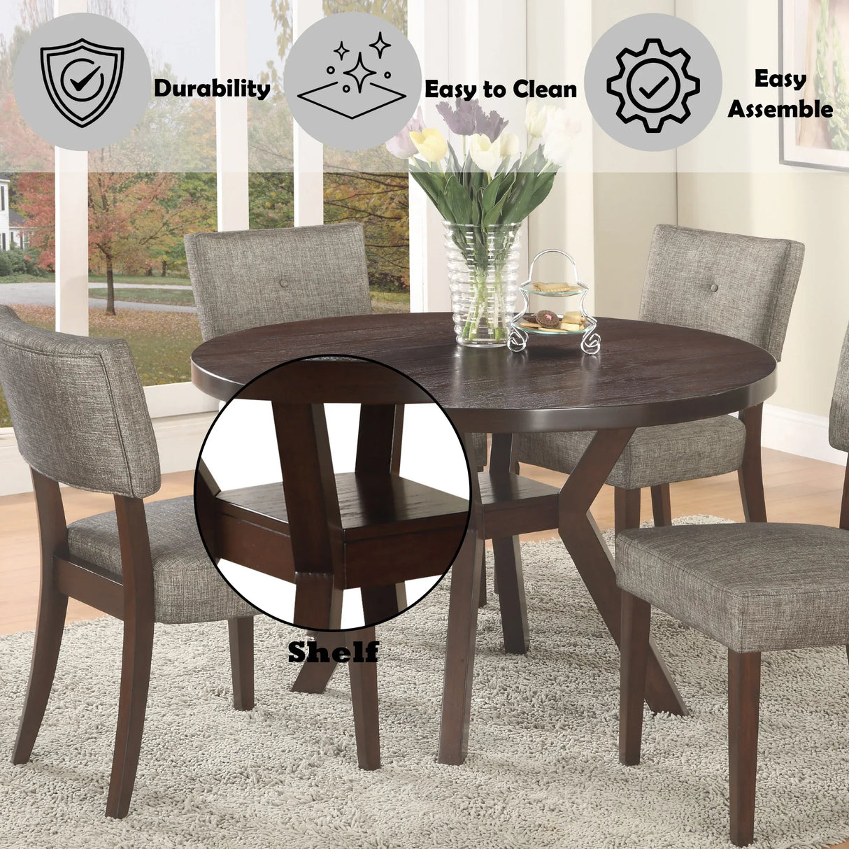 5-Piece Fabric Dining Room Table And Chair Set - Omega Lifestyles