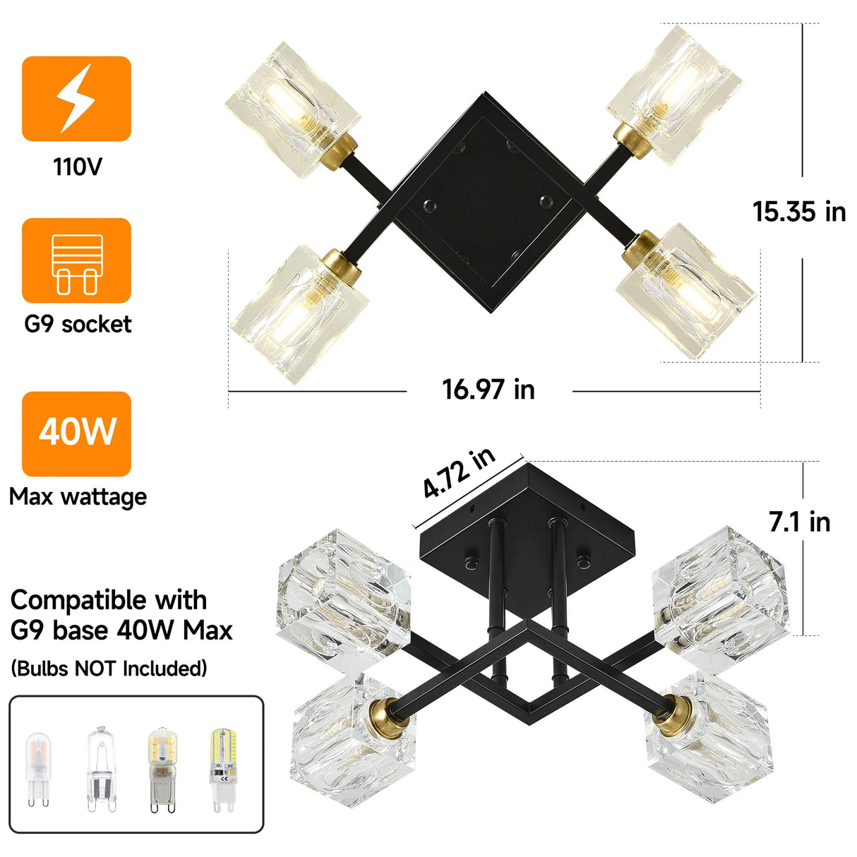 Modern Crystal Flush Mount Ceiling Light Matte Black - Omega Lifestyles