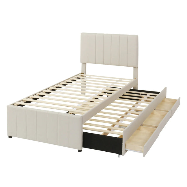 Twin Upholstered Platform Bed With Trundle And Drawers - Omega Lifestyles