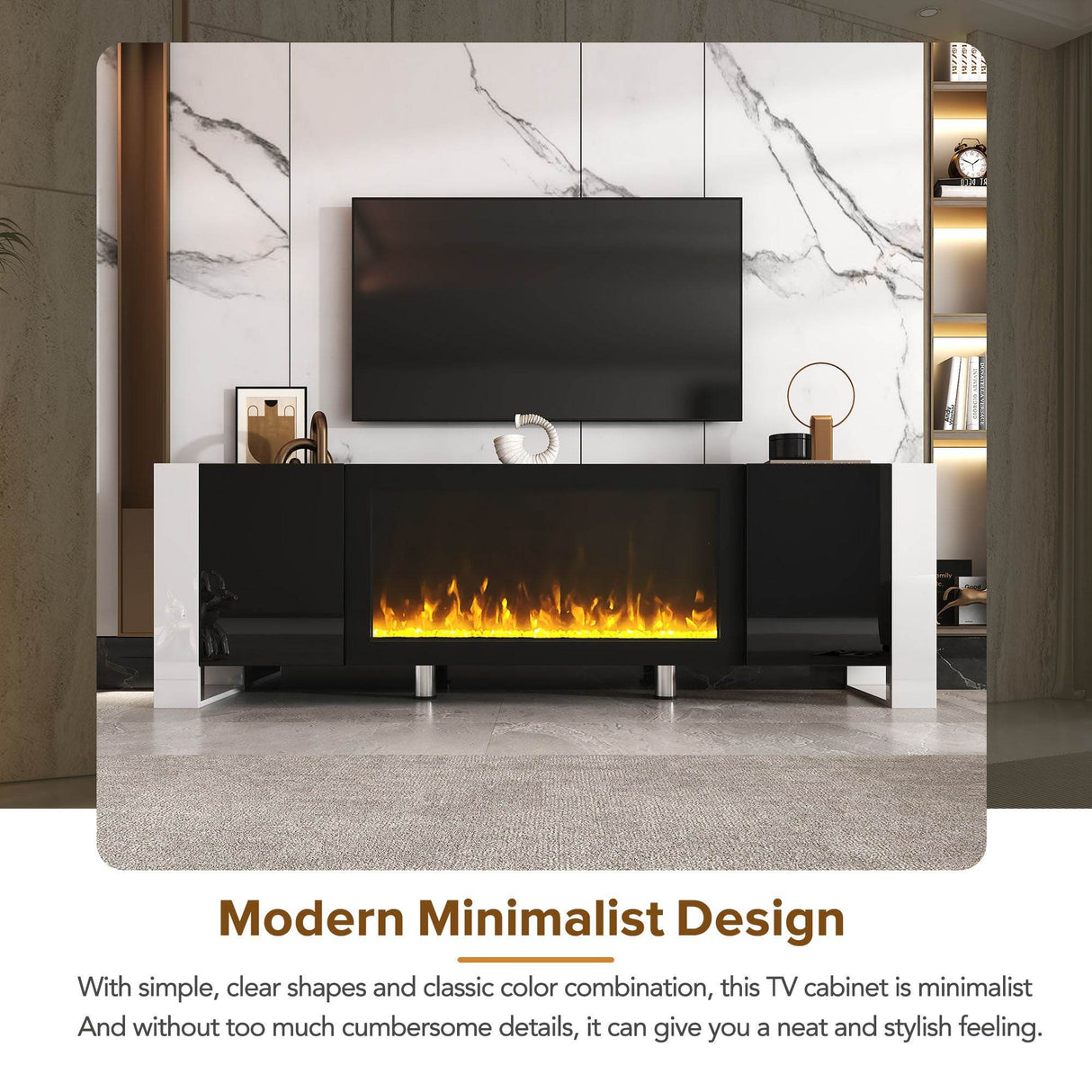 Modern Minimalist TV Stand With Electric Fireplace - Sleep Galleria