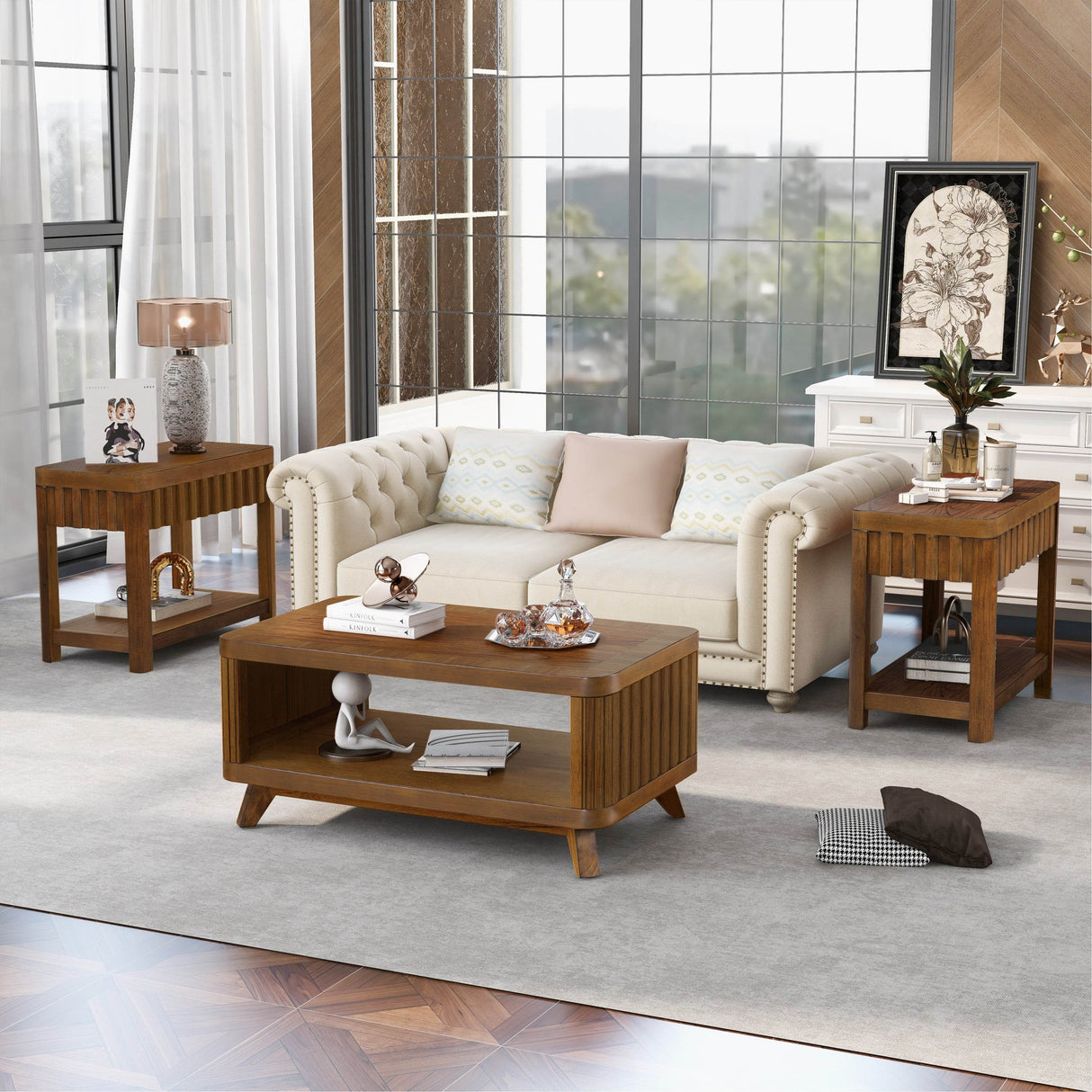 Solid Wood Pine Legs Rectangular Coffee Table - Sleep Galleria