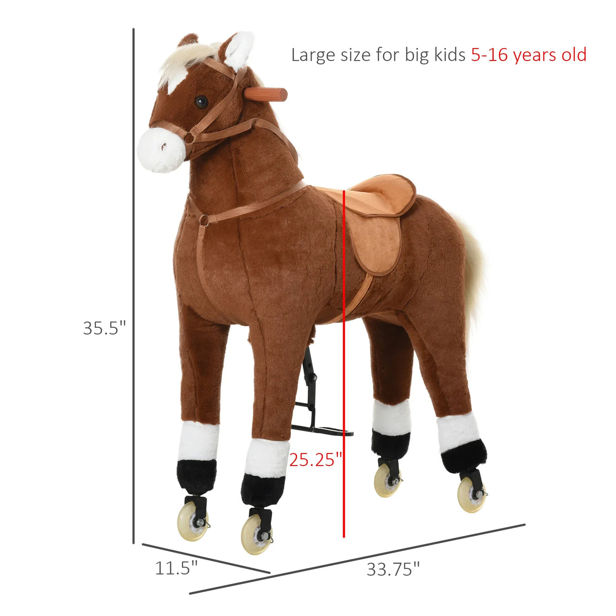 Plush Large Kids Ride-On Walking Horse With Wheels - Omega Lifestyles