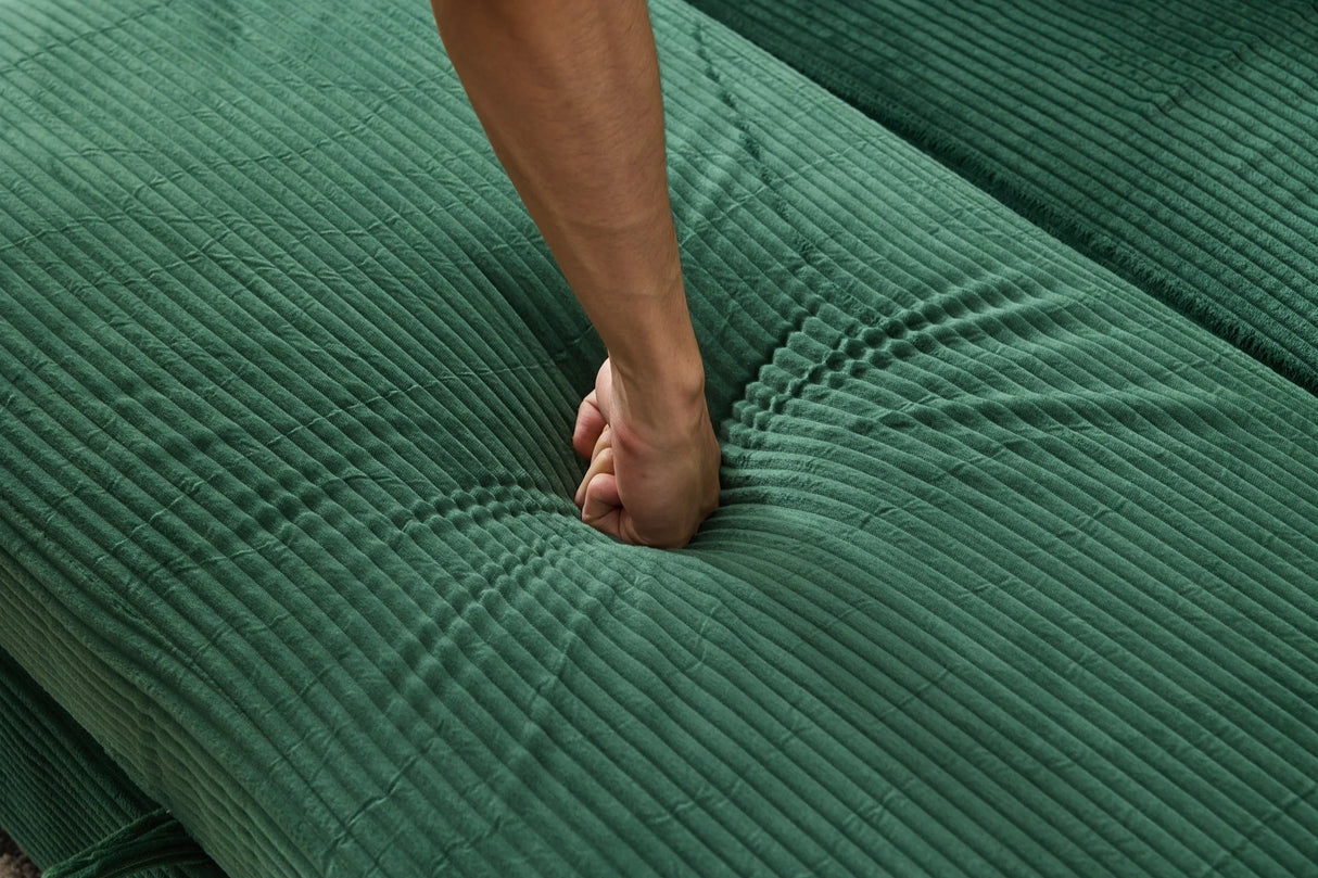 Green Corduroy Chaise Lounge Chair With Ottoman - Omega Lifestyles