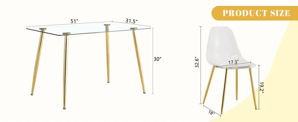 Modern Tempered Glass Dining Table And 6 Gold Chairs Set - Omega Lifestyles