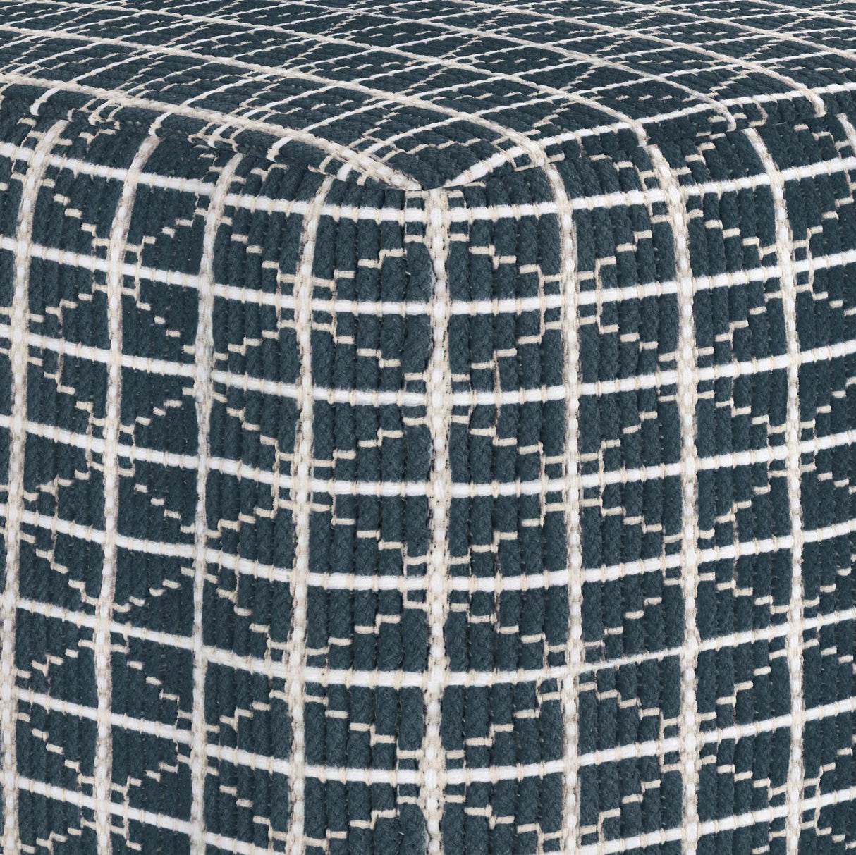 Hand Woven Blue White Fabric Square Pouf Stool - Omega Lifestyles