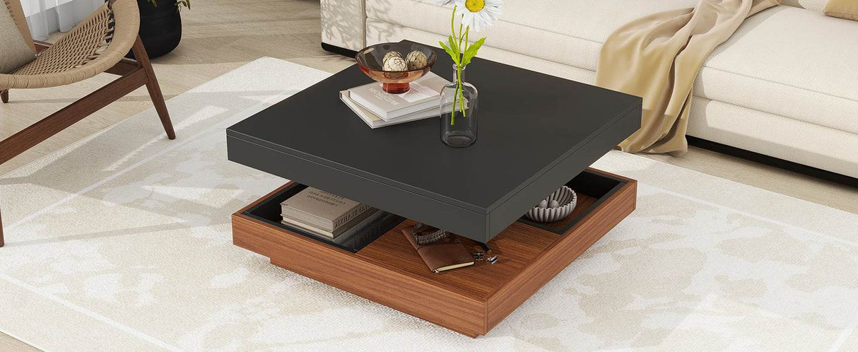 Modern Square 360° Rotating Black Walnut Coffee Table - Sleep Galleria