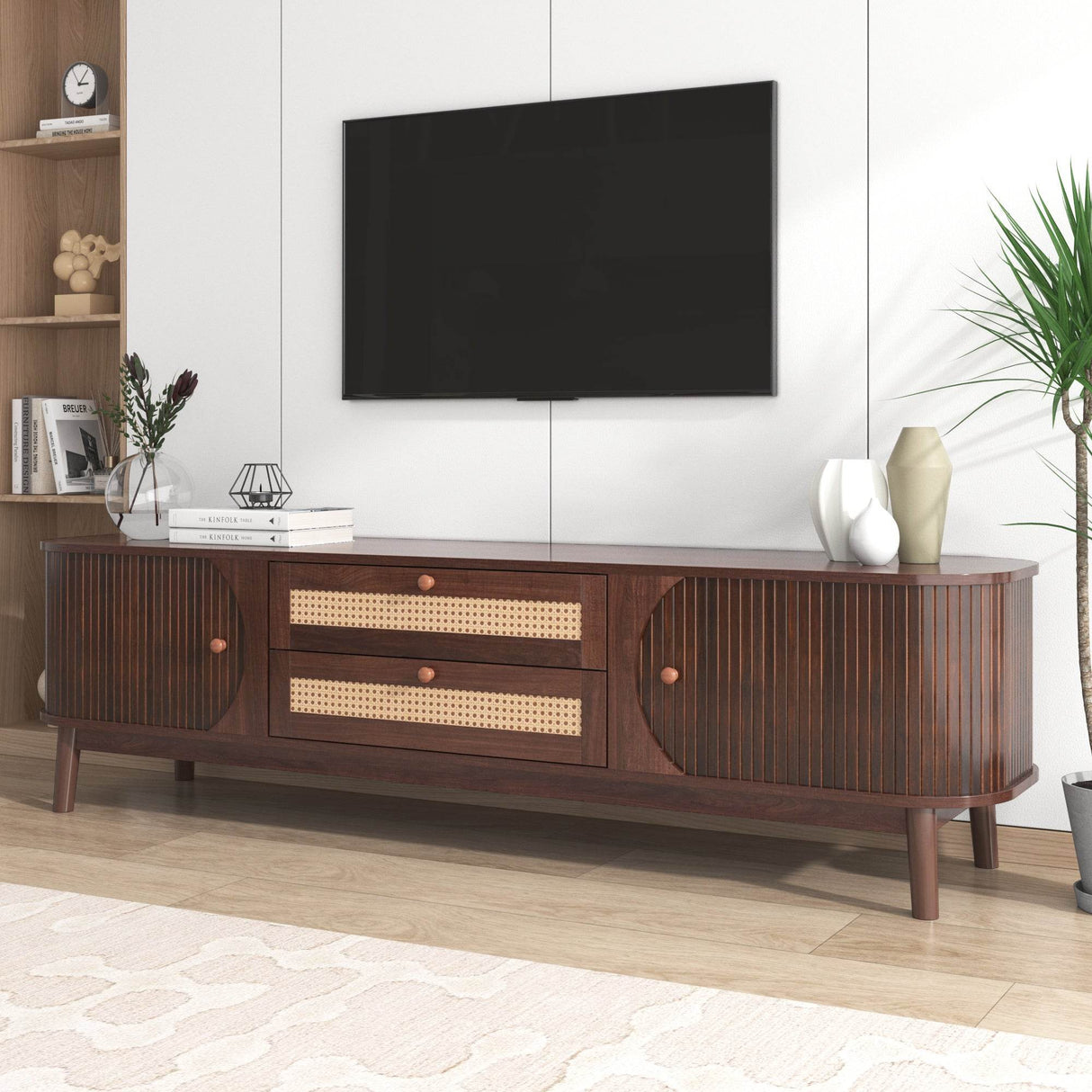Modern Farmhouse Rattan TV Stand With Storage Cabinet - Sleep Galleria