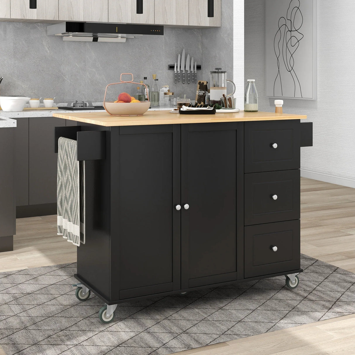 Rolling Mobile Kitchen Island With Solid Wood Top And Locking Wheels - Omega Lifestyles